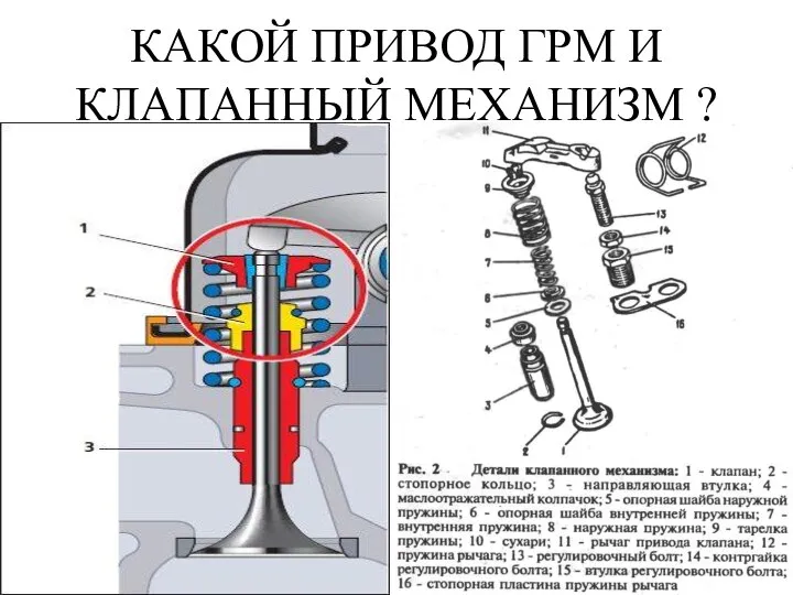 КАКОЙ ПРИВОД ГРМ И КЛАПАННЫЙ МЕХАНИЗМ ?