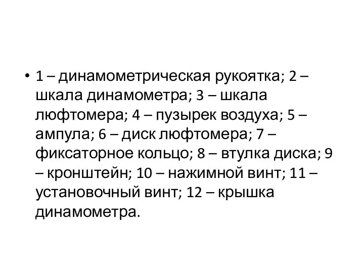 1 – динамометрическая рукоятка; 2 – шкала динамометра; 3 – шкала