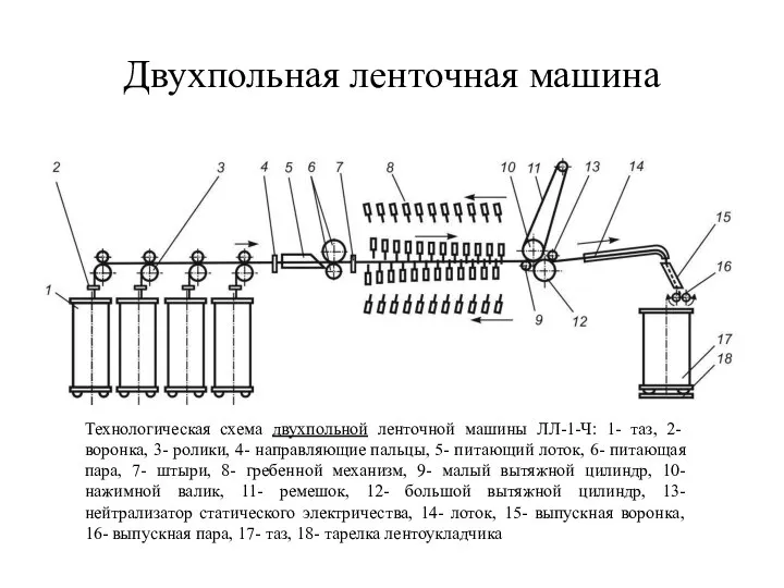 Двухпольная ленточная машина Технологическая схема двухпольной ленточной машины ЛЛ-1-Ч: 1- таз,