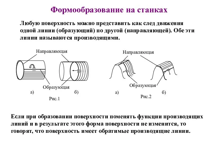 Формообразование на станках Образующая Направляющая а) б) Рис.2 Любую поверхность можно