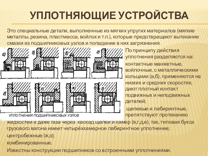 УПЛОТНЯЮЩИЕ УСТРОЙСТВА Это специальные детали, выполненные из мягких упругих материалов (мягкие