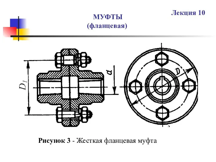 МУФТЫ (фланцевая) Лекция 10 Рисунок 3 - Жесткая фланцевая муфта