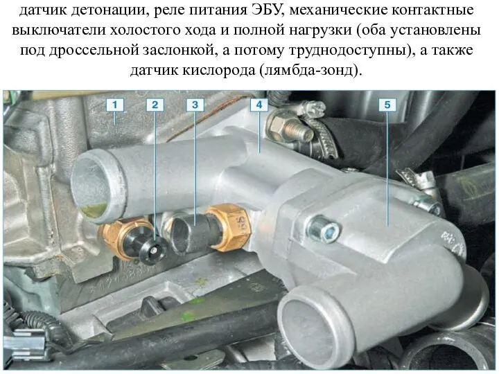 датчик детонации, реле питания ЭБУ, механические контактные выключатели холостого хода и