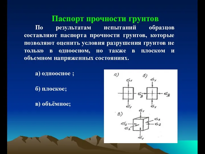 Паспорт прочности грунтов По результатам испытаний образцов составляют паспорта прочности грунтов,