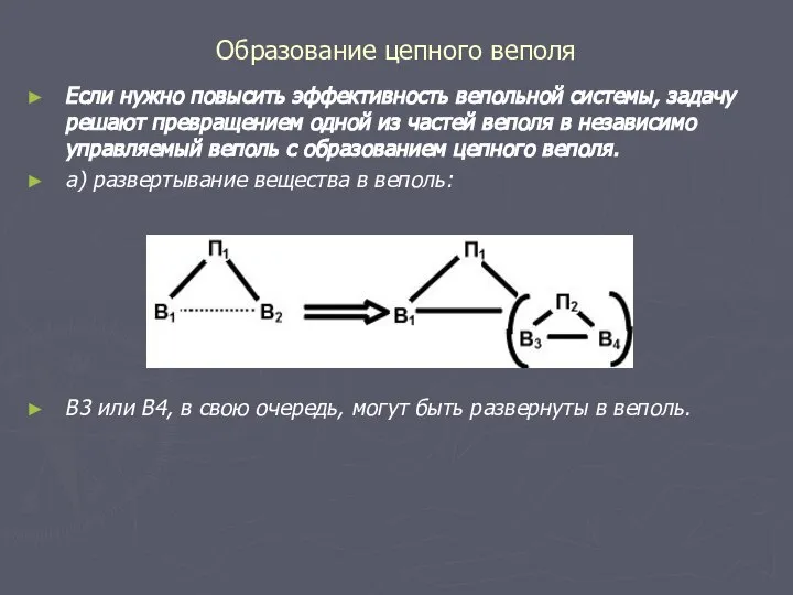 Образование цепного веполя Если нужно повысить эффективность вепольной системы, задачу решают