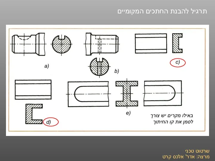 שרטוט טכני מרצה: אדר' אלכס קרט תרגיל להבנת החתכים המקומיים