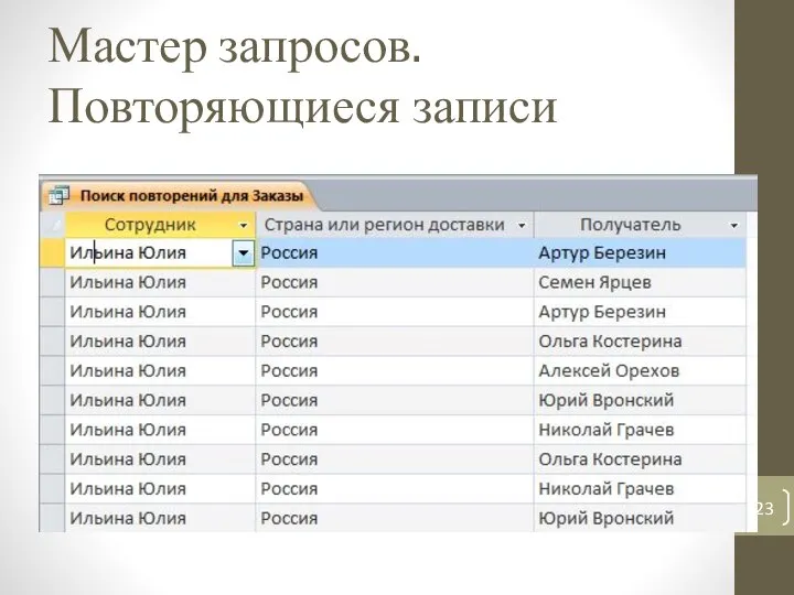 Мастер запросов. Повторяющиеся записи