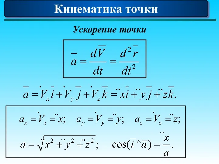 Кинематика точки Ускорение точки