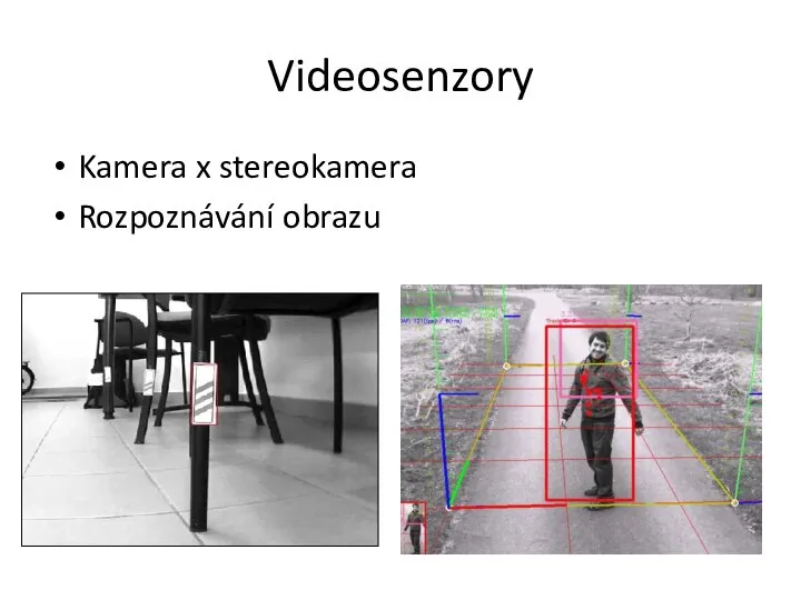 Videosenzory Kamera x stereokamera Rozpoznávání obrazu