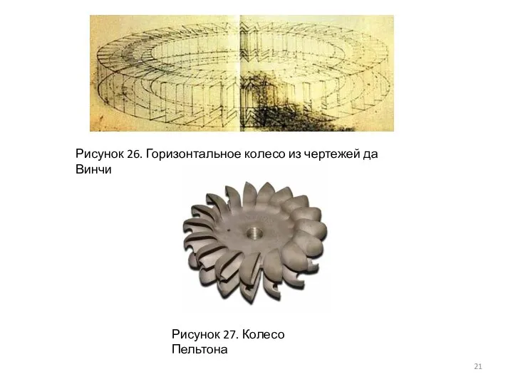 Рисунок 26. Горизонтальное колесо из чертежей да Винчи Рисунок 27. Колесо Пельтона