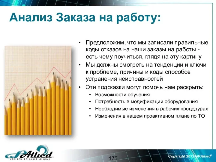 Анализ Заказа на работу: Предположим, что мы записали правильные коды отказов