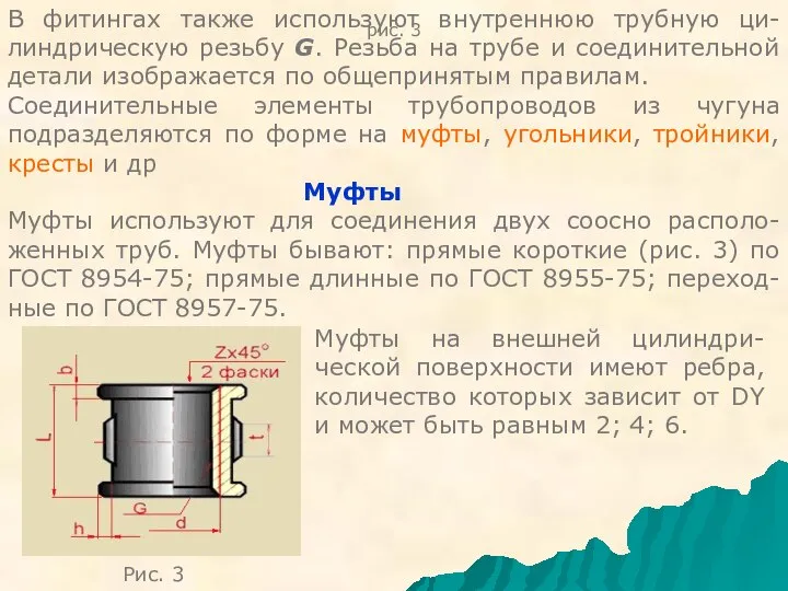 рис. 3 В фитингах также используют внутреннюю трубную ци-линдрическую резьбу G.