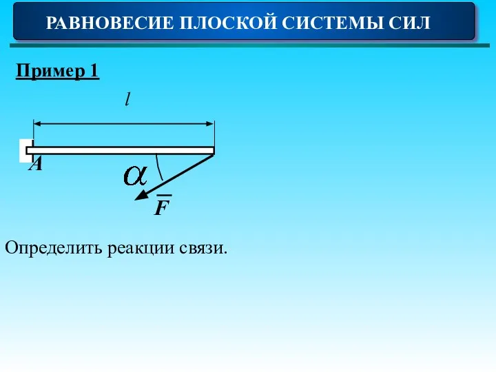 РАВНОВЕСИЕ ПЛОСКОЙ СИСТЕМЫ СИЛ Пример 1 F Определить реакции связи.