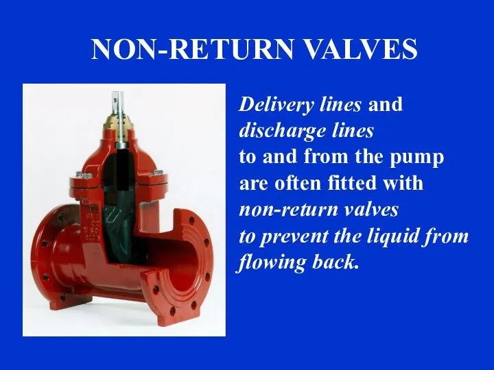 NON-RETURN VALVES Delivery lines and discharge lines to and from the