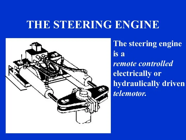 THE STEERING ENGINE The steering engine is a remote controlled electrically or hydraulically driven telemotor. sound