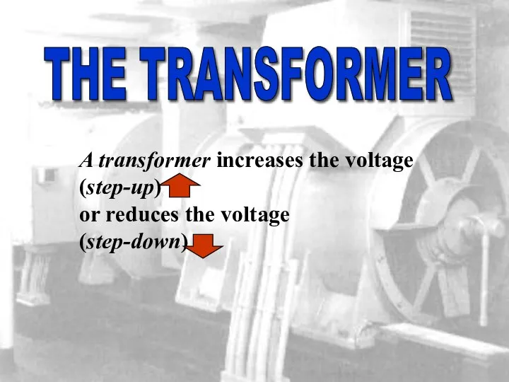 sound A transformer increases the voltage (step-up) or reduces the voltage (step-down) THE TRANSFORMER