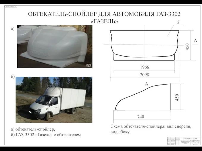 Маркин В.Б. Обтекатель-спойлер для автомобиля ГАЗ-3302 «Газель» БР 150100.62.01.000 а) обтекатель-спойлер,