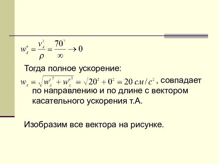 Тогда полное ускорение: , совпадает по направлению и по длине с