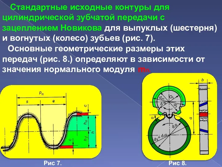 Стандартные исходные контуры для цилиндрической зубчатой передачи с зацеплением Новикова для