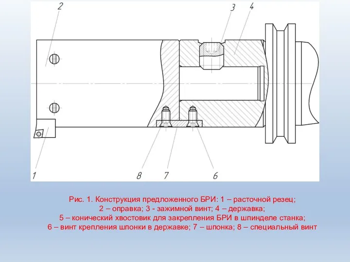 Рис. 1. Конструкция предложенного БРИ: 1 – расточной резец; 2 –