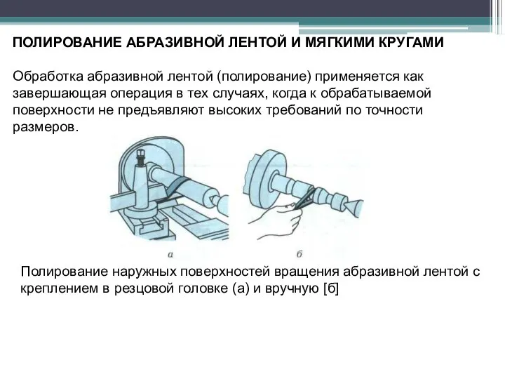 ПОЛИРОВАНИЕ АБРАЗИВНОЙ ЛЕНТОЙ И МЯГКИМИ КРУГАМИ Обработка абразивной лентой (полирование) применяется