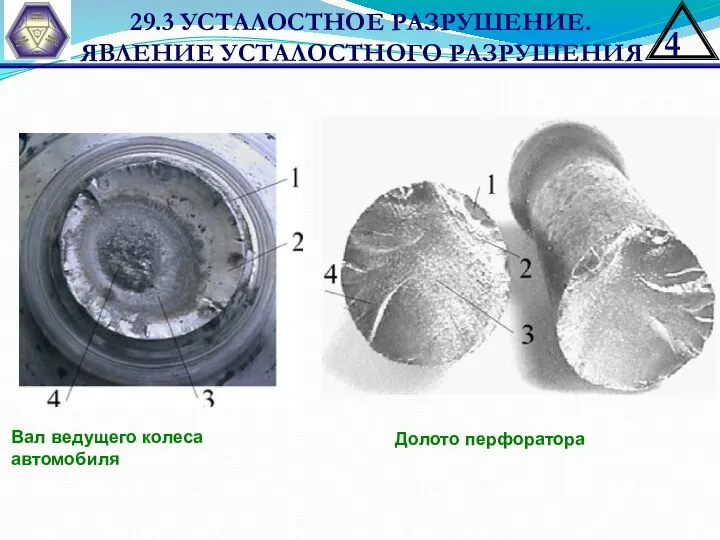 29.3 УСТАЛОСТНОЕ РАЗРУШЕНИЕ. ЯВЛЕНИЕ УСТАЛОСТНОГО РАЗРУШЕНИЯ Вал ведущего колеса автомобиля Долото перфоратора