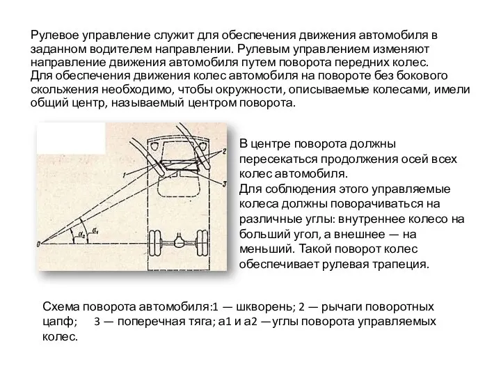 Рулевое управление служит для обеспечения движения автомобиля в заданном водителем направлении.