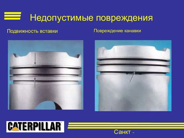 Санкт - Петербург Подвижность вставки Повреждение канавки Недопустимые повреждения