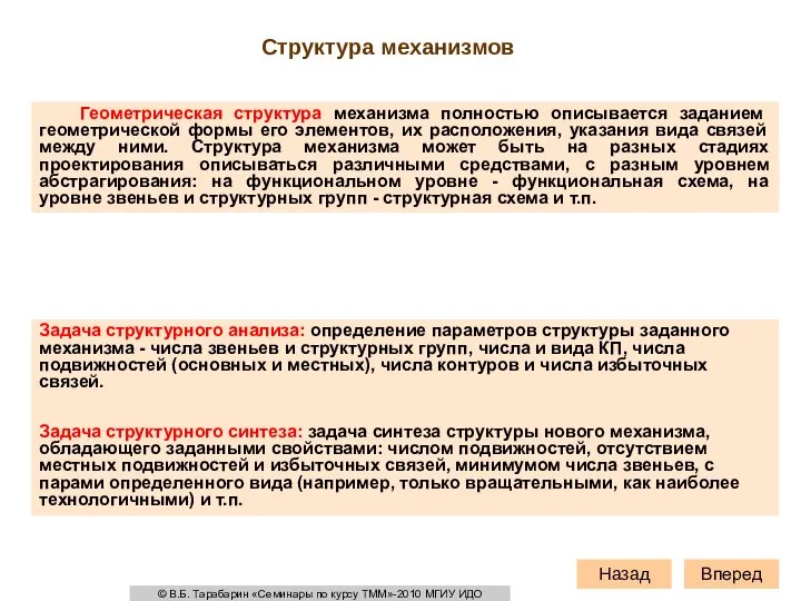 Структура механизмов Геометрическая структура механизма полностью описывается заданием геометрической формы его