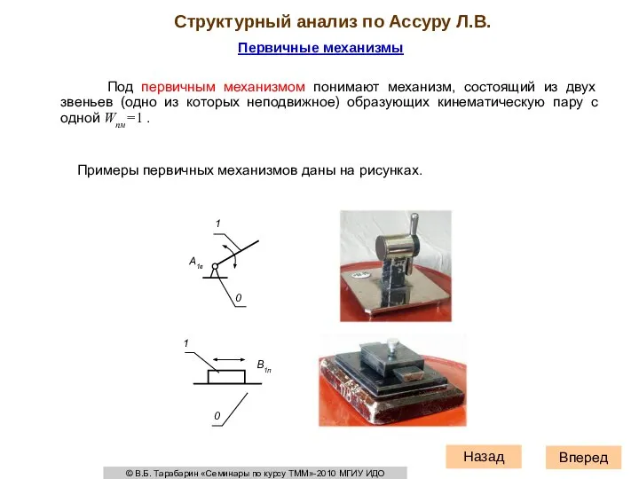 Первичные механизмы Под первичным механизмом понимают механизм, состоящий из двух звеньев