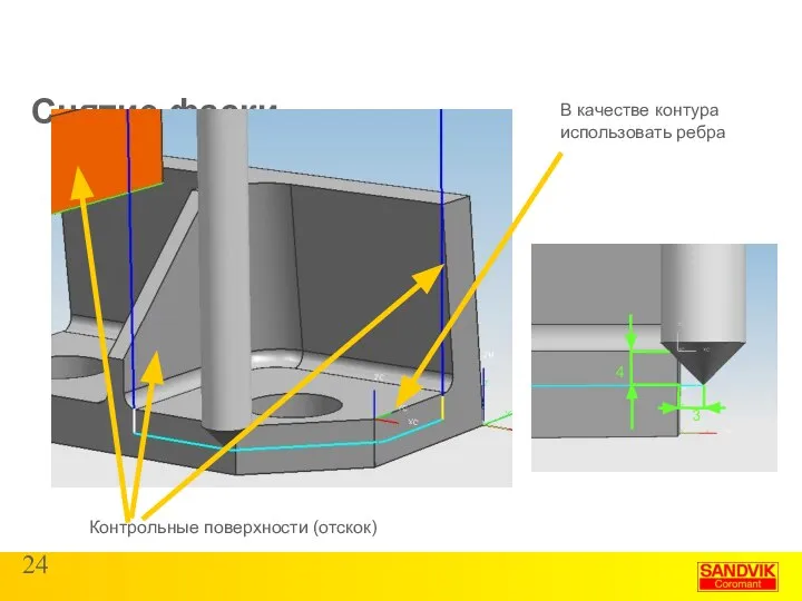 Снятие фаски Контрольные поверхности (отскок) В качестве контура использовать ребра 3