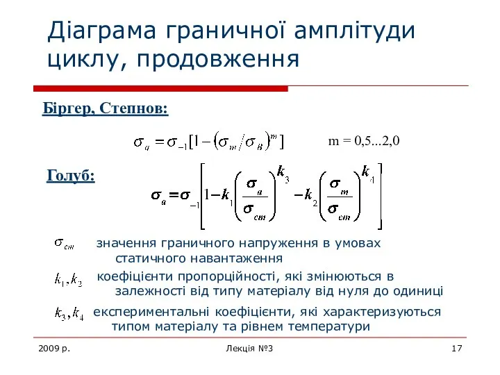 2009 р. Лекція №3 Діаграма граничної амплітуди циклу, продовження