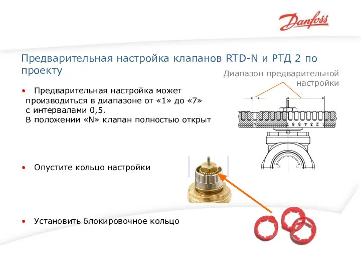 Предварительная настройка клапанов RTD-N и РТД 2 по проекту Диапазон предварительной