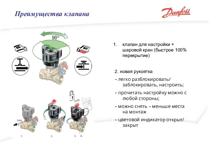 клапан для настройки + шаровой кран (быстрое 100% перекрытие) 2. новая