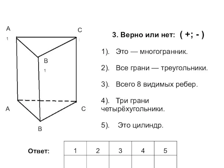 А1 С А В С1 3. Верно или нет: ( +;