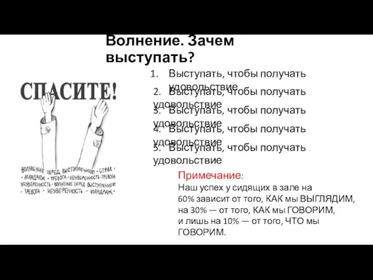 Волнение. Зачем выступать? Выступать, чтобы получать удовольствие Примечание: Наш успех у