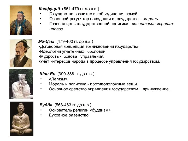 Конфуций (551-479 гг. до н.э.) Государство возникло из объединения семей. Основной