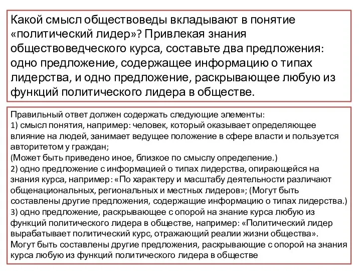 Какой смысл обществоведы вкладывают в понятие «политический лидер»? Привлекая знания обществоведческого