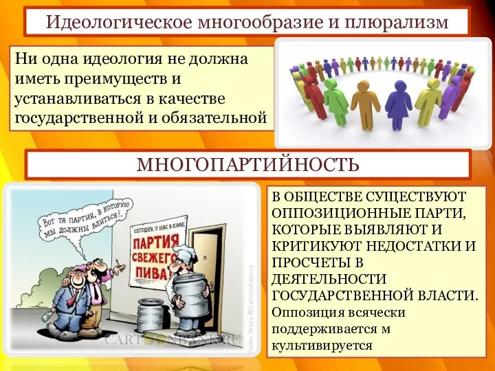 Идеологическое многообразие и плюрализм Ни одна идеология не должна иметь преимуществ