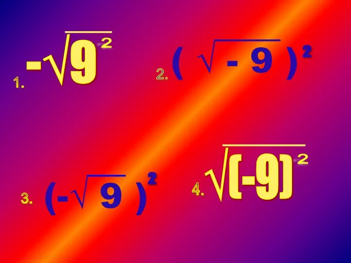 -√9 2 2 √(-9) 2 1. 2. 3. 4. (-√ 9