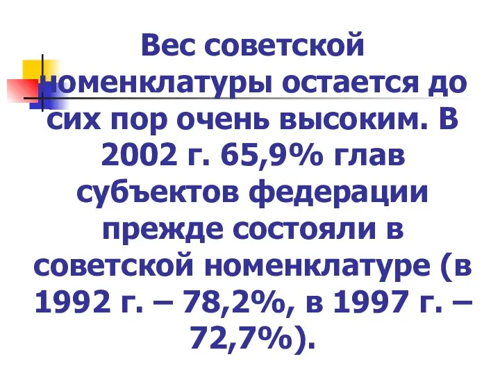 Вес советской номенклатуры остается до сих пор очень высоким. В 2002