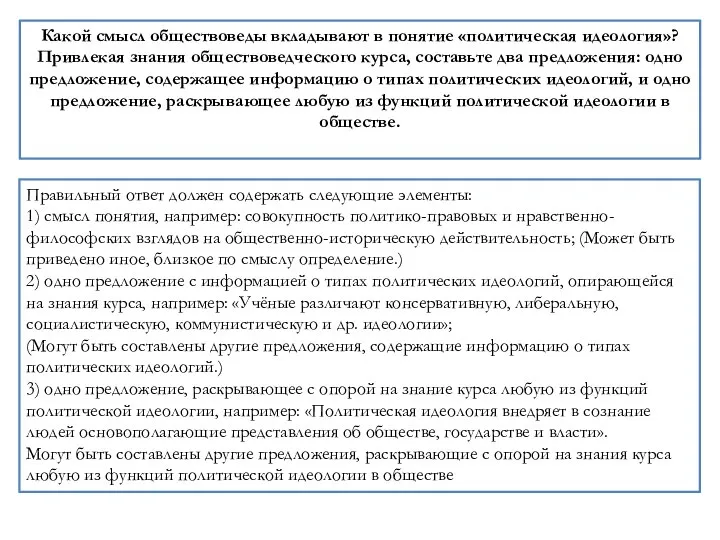 Какой смысл обществоведы вкладывают в понятие «политическая идеология»? Привлекая знания обществоведческого