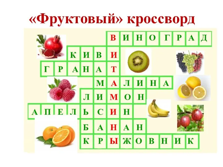 «Фруктовый» кроссворд В И Н О Г Р А Д К