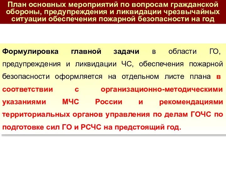 План основных мероприятий по вопросам гражданской обороны, предупреждения и ликвидации чрезвычайных