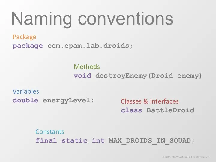Naming conventions © 2015. EPAM Systems. All Rights Reserved. Package package