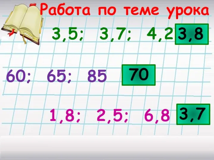 3,5; 3,7; 4,2 60; 65; 85 1,8; 2,5; 6,8 3,8 70 3,7 Работа по теме урока