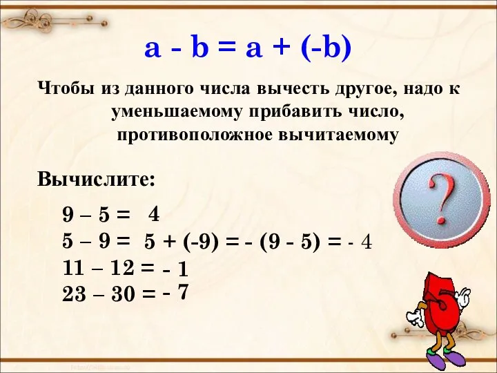 a - b = a + (-b) Чтобы из данного числа