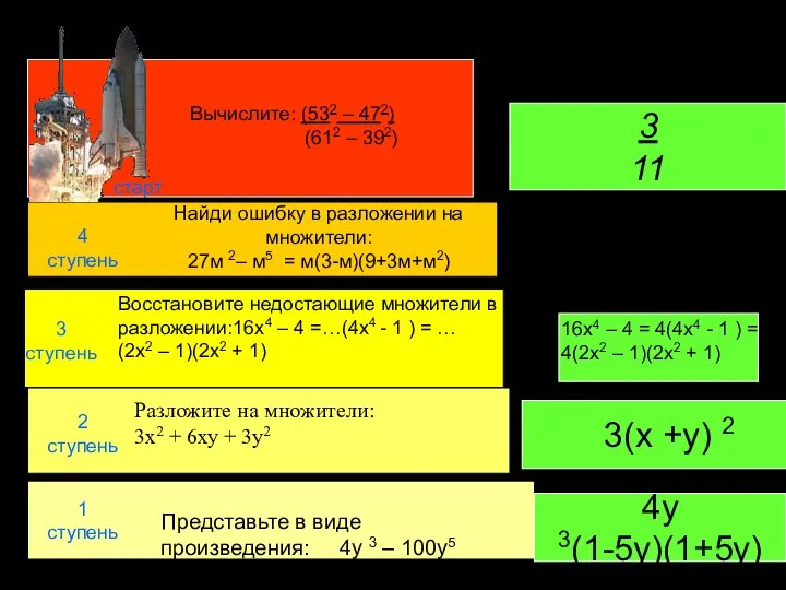 1 ступень 2 ступень 3 ступень 4 ступень старт Представьте в