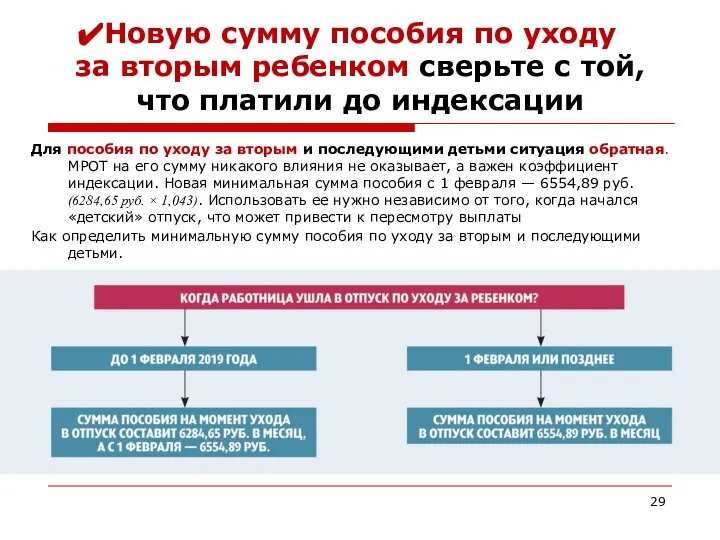 Новую сумму пособия по уходу за вторым ребенком сверьте с той,