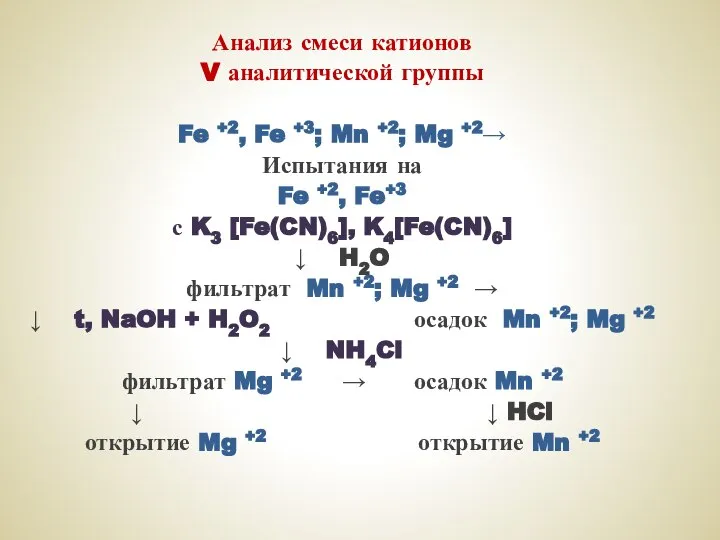 Анализ смеси катионов V аналитической группы Fe +2, Fe +3; Mn